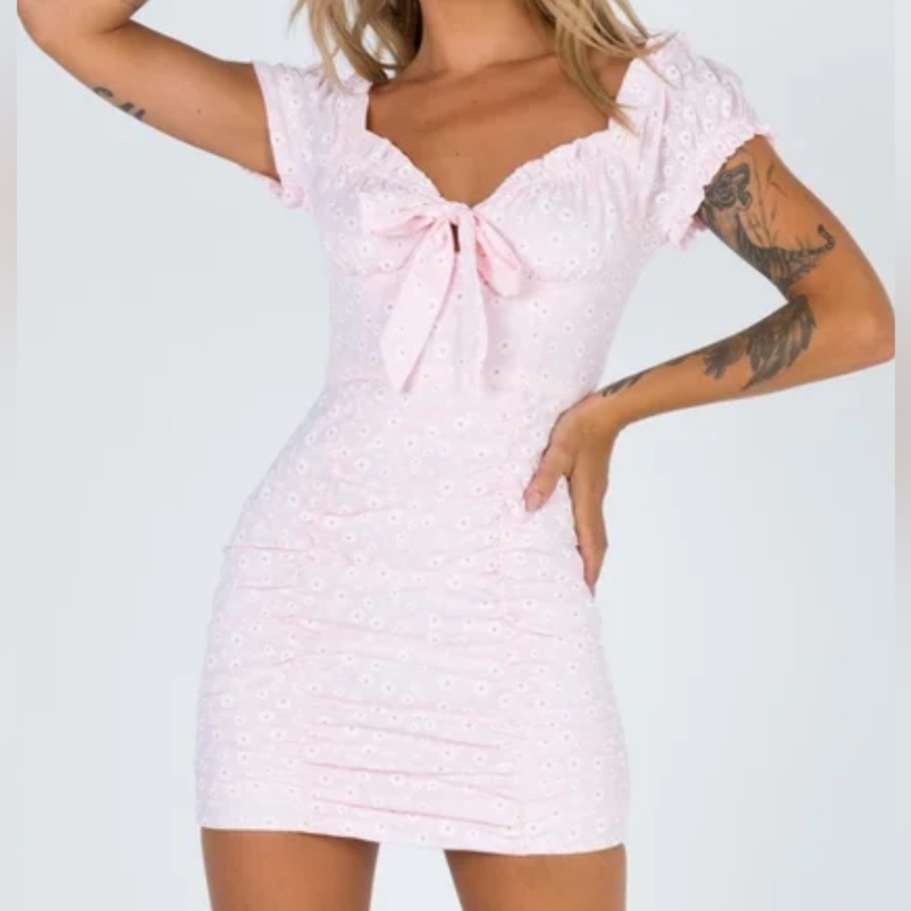 princess polly “back to paris” pink daisy mini dress